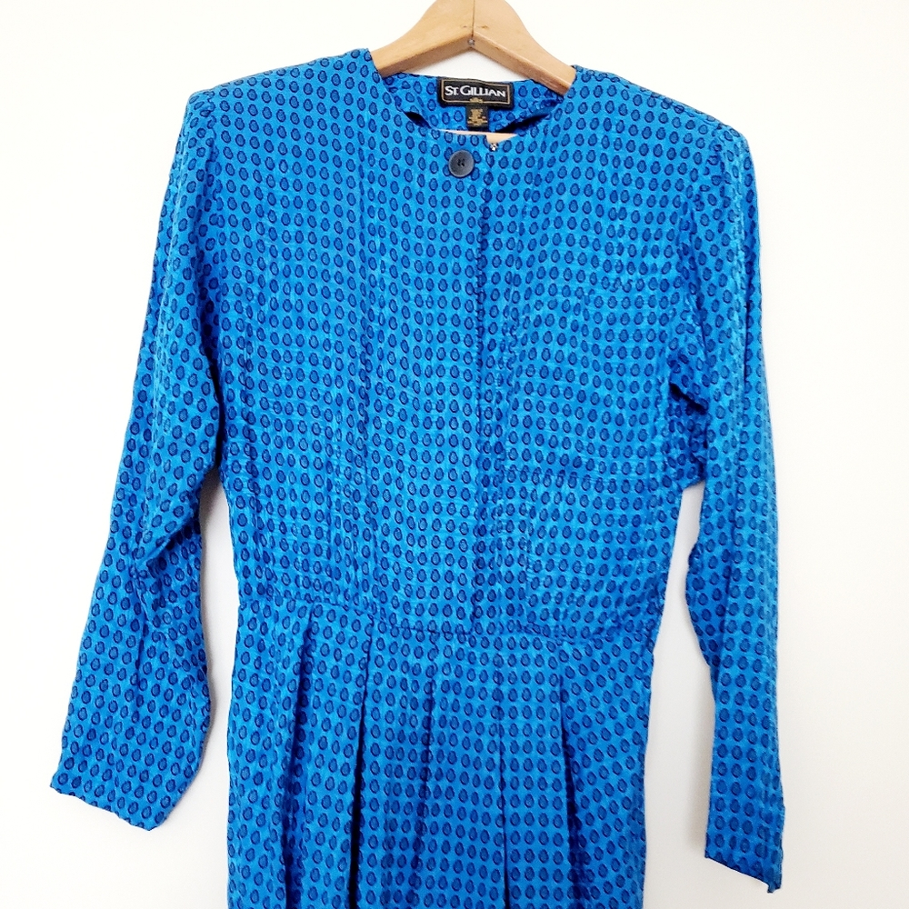 St. Gillian vintage blue silk print dress - Picture 3 of 5